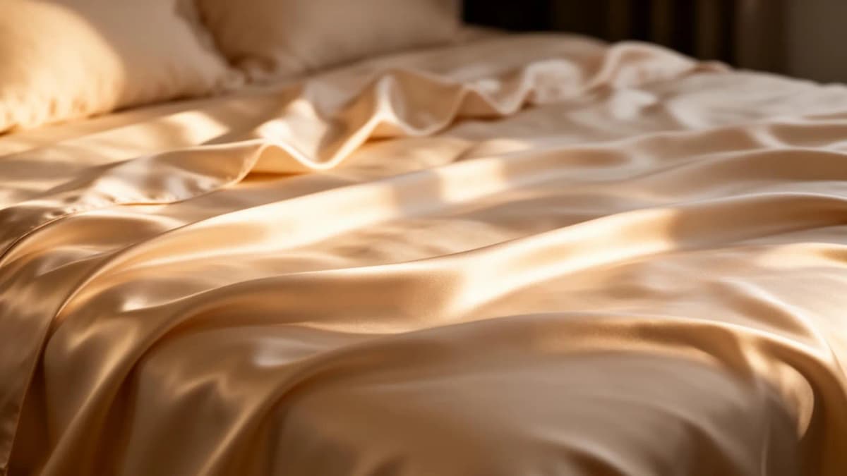 Luxurious golden silk bedding with soft folds